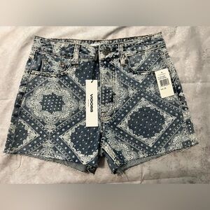 Vigoss Blue Printed Bandana Denim Shorts